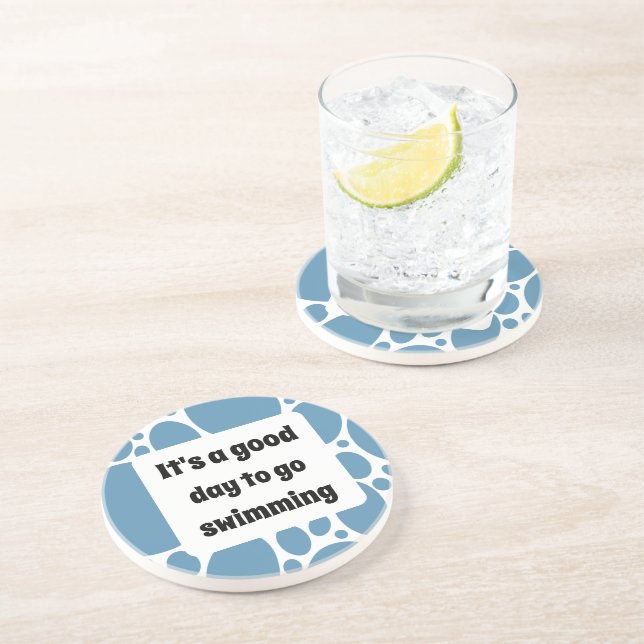 Dessous De Verre En Grès Modèle texte et motif bleu (Côté)