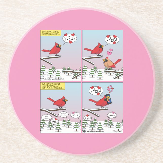 Dessous De Verre En Grès Modern Bird Mating Calls Comic (Devant)