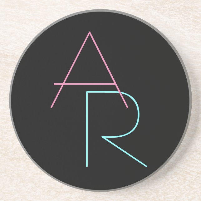 Dessous De Verre En Grès Modern Overlapping Initials | Pink Turquoise Black (Devant)