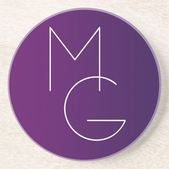 Dessous De Verre En Grès Moderne 2 Initiales | Ombre Subtile Violet Foncé (Devant)