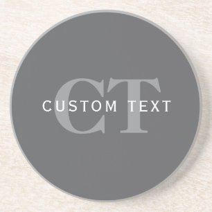 Dessous De Verre En Grès Moderne Élégant Gris Foncé Monogramme & Nom