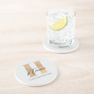 Dessous De Verre En Grès Moderne Monogramme Initiale H & Nom Personnalisé