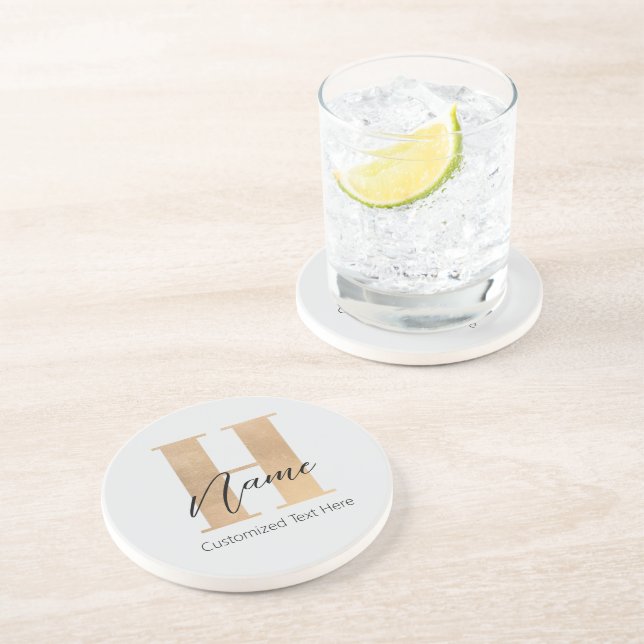 Dessous De Verre En Grès Moderne Monogramme Initiale H & Nom Personnalisé (Côté)