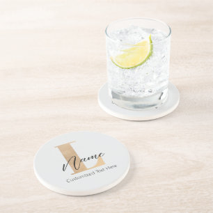 Dessous De Verre En Grès Moderne Monogramme Initiale L & Nom Personnalisé