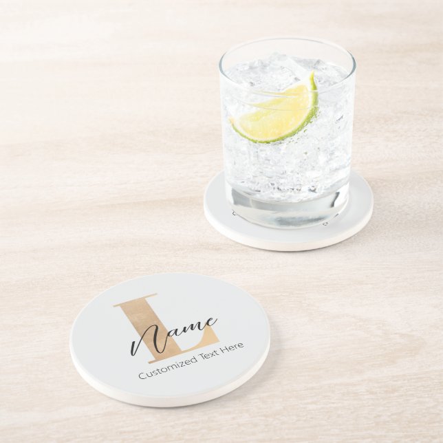 Dessous De Verre En Grès Moderne Monogramme Initiale L & Nom Personnalisé (Côté)