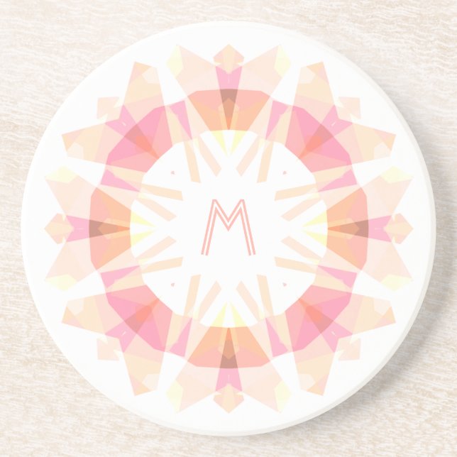 Dessous De Verre En Grès Moderne Rétro Déco Monogramme Initial Rose Fantais (Devant)