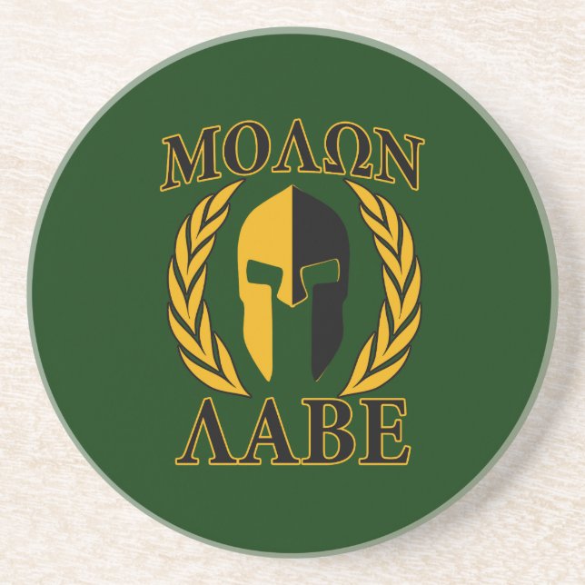Dessous De Verre En Grès Molon Labe Laurels spartiates sur Forest Green (Devant)