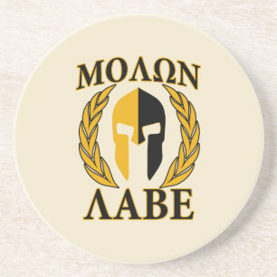 Dessous De Verre En Grès Molon Labe Spartan Mask Laurels Décor Beige
