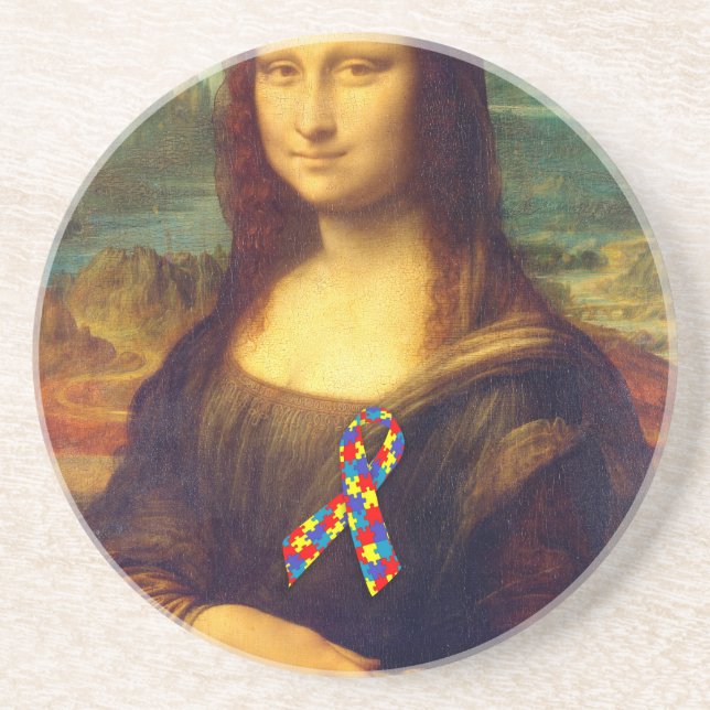 Dessous De Verre En Grès Mona Lisa Avec Ruban De Puzzle (Devant)