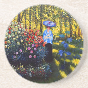 Dessous De Verre En Grès Monet Woman avec un parasol dans le jardin