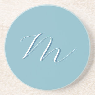 Dessous De Verre En Grès Monogram Solide Blue Pastel Minimaliste Profession