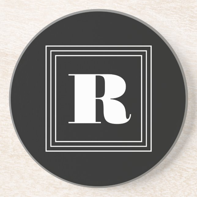 Dessous De Verre En Grès Monogramme 3 cadres | Noir & Blanc (Devant)