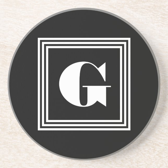 Dessous De Verre En Grès Monogramme 3 trames en gras | Noir et blanc (Devant)