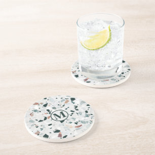 Dessous De Verre En Grès Monogramme Abstrait Terrazzo Motif