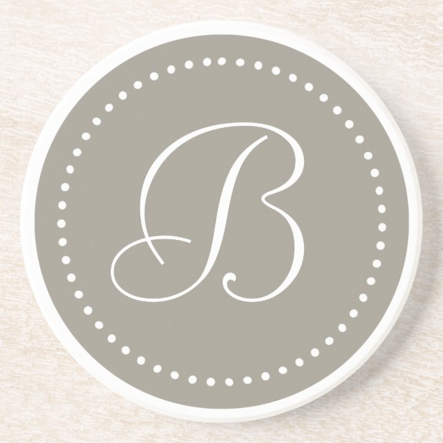 Dessous De Verre En Grès Monogramme Aluminium Rond/Bordure à points blancs (Devant)