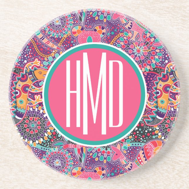 Dessous De Verre En Grès Monogramme animal du motif | de style ethnique (Devant)