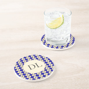 Dessous De Verre En Grès Monogramme Bleu Royal