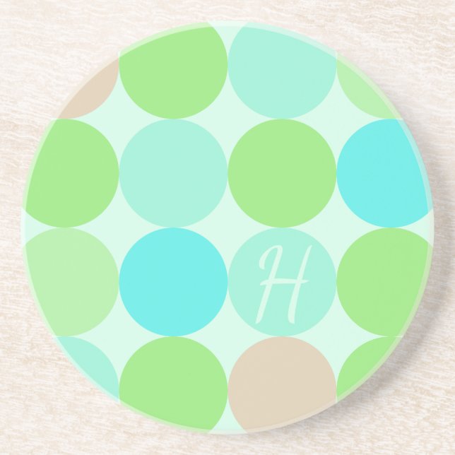 Dessous De Verre En Grès Monogramme Cercles Turquoise Bleu Vert & Orange (Devant)