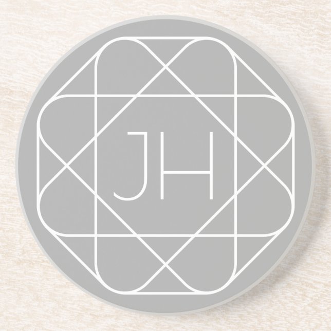 Dessous De Verre En Grès Monogramme Cool, Style de Logo Hip Vibe | Gris & B (Devant)