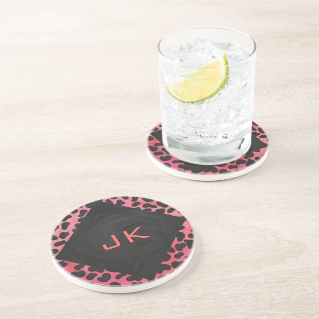 Dessous De Verre En Grès Monogramme Dalmatien Noir et Rouge (Côté)