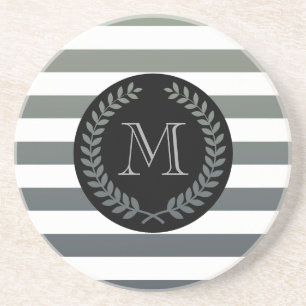 Dessous De Verre En Grès Monogramme de couronne de laurier gris