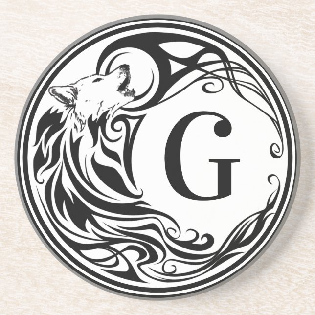 Dessous De Verre En Grès Monogramme de loup tribal (Devant)