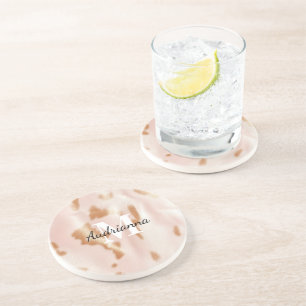 Dessous De Verre En Grès Monogramme de vache blanche rose