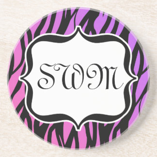 Dessous De Verre En Grès Monogramme De Zèbres Violets Et Roses