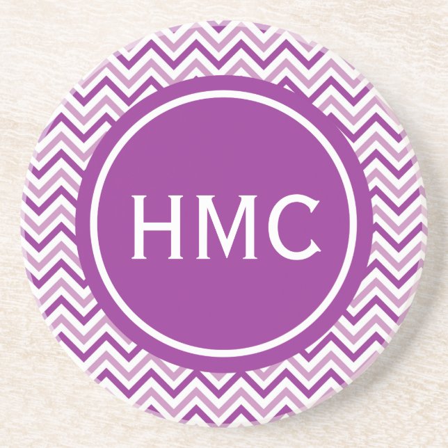 Dessous De Verre En Grès Monogramme double violet Chevron (Devant)