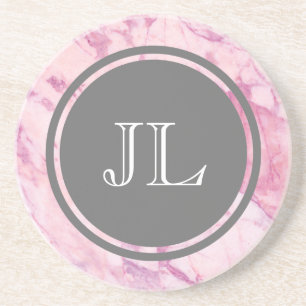 Dessous De Verre En Grès Monogramme En Marbre Rose Avec Motif Cercle Gris