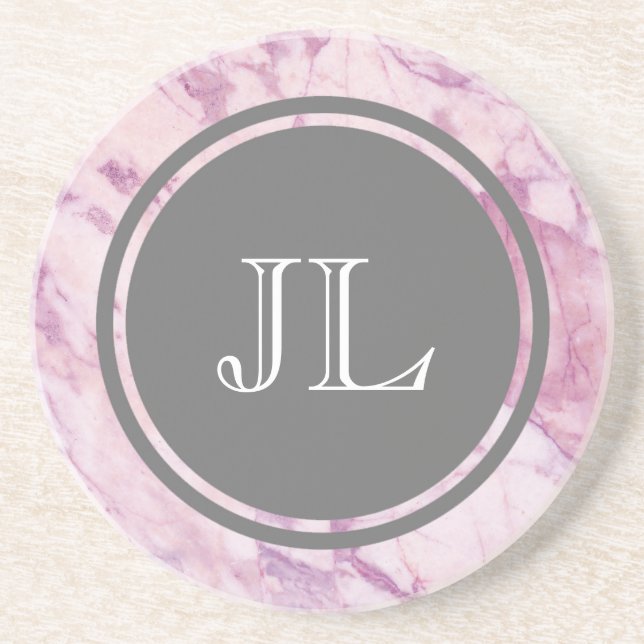 Dessous De Verre En Grès Monogramme En Marbre Rose Avec Motif Cercle Gris (Devant)