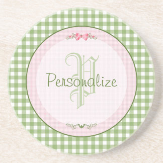 Dessous De Verre En Grès Monogramme En vichy Vert Fille Avec Nom