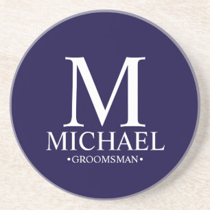 Dessous De Verre En Grès Monogramme et nom personnalisé moderne Groomsman