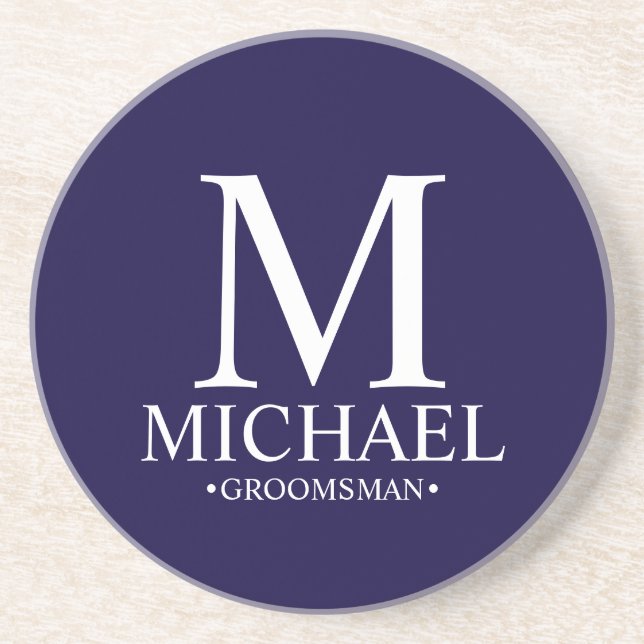 Dessous De Verre En Grès Monogramme et nom personnalisé moderne Groomsman (Devant)