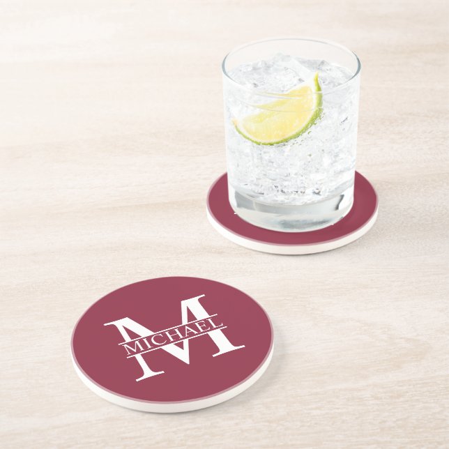 Dessous De Verre En Grès Monogramme et nom personnalisés (Côté)