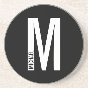 Dessous De Verre En Grès Monogramme et nom personnalisés modernes