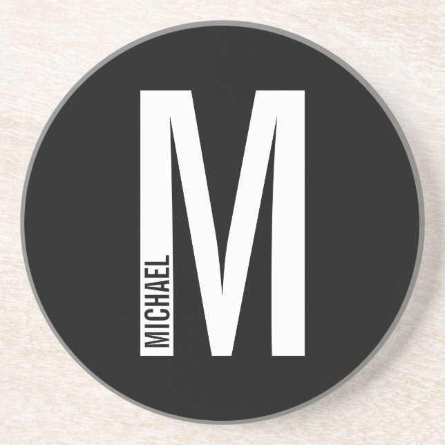 Dessous De Verre En Grès Monogramme et nom personnalisés modernes (Devant)