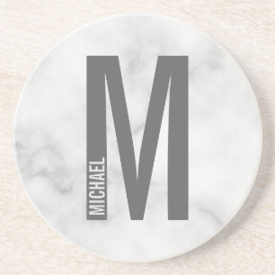 Dessous De Verre En Grès Monogramme et nom personnalisés modernes
