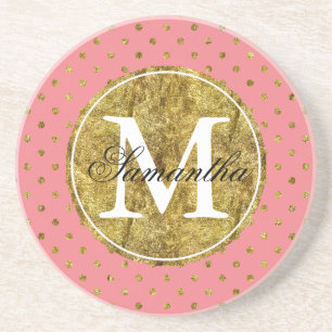 Dessous De Verre En Grès Monogramme fascinant et rose d'or chic de points