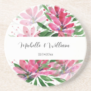 Dessous De Verre En Grès Monogramme Floral Bohème Rose Aquarelle