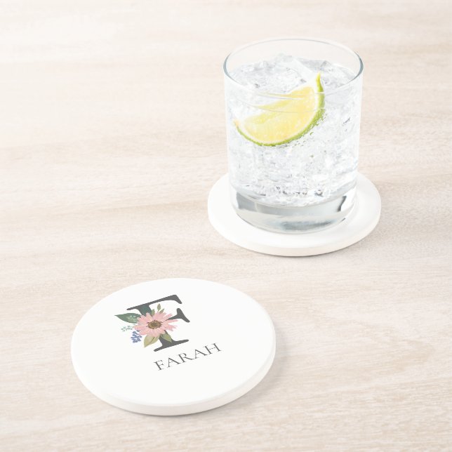 Dessous De Verre En Grès Monogramme floral moderne personnalisable (Côté)