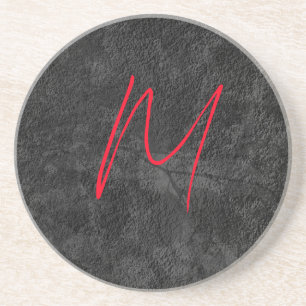 Dessous De Verre En Grès monogramme gris unique nom rouge calligraphie init