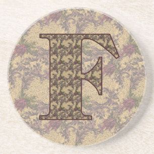 Dessous De Verre En Grès Monogramme Initial F Élégant Floral Vintage 