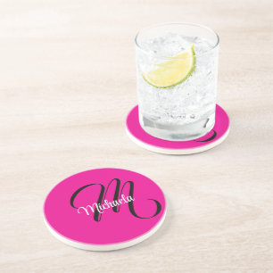 Dessous De Verre En Grès Monogramme initial minimaliste moderne nom rose ch