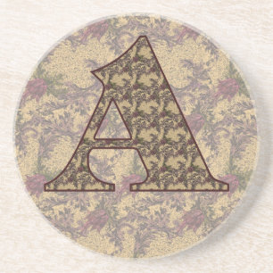 Dessous De Verre En Grès Monogramme Initiale A Élégant Floral Vintage
