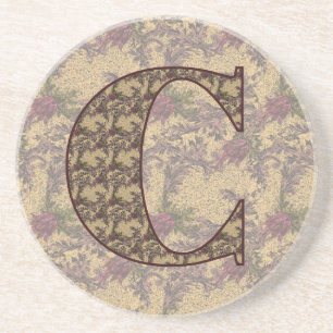 Dessous De Verre En Grès Monogramme Initiale C Élégant Floral Vintage