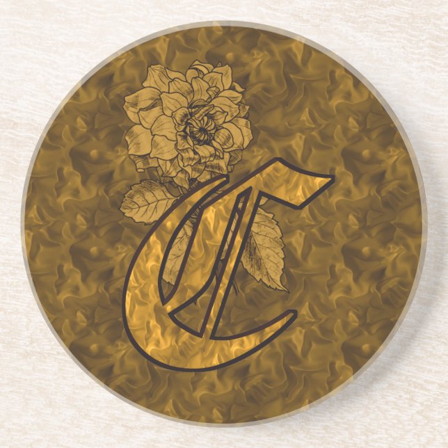 Dessous De Verre En Grès Monogramme Initiale C Élégante Fleur de Pivoine en (Devant)