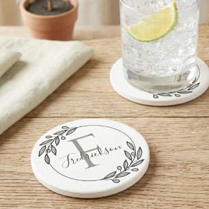 Dessous De Verre En Grès Monogramme Initiale Couronne d'Olivier Minimaliste