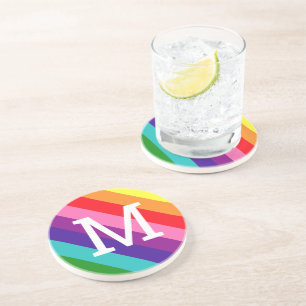 Dessous De Verre En Grès Monogramme initiale fierté à rayures arc-en-ciel