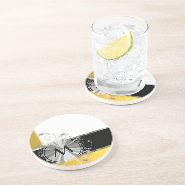 Dessous De Verre En Grès Monogramme jaune et argenté (Côté)
